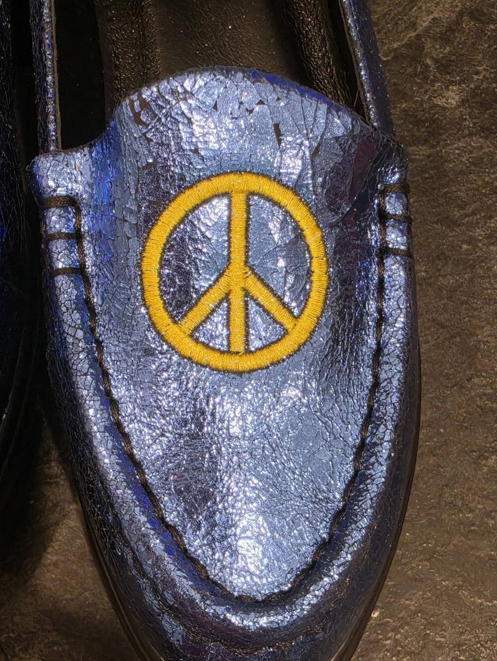 KaLaCA Blue Peace Symbol Platform Loafers Size 7